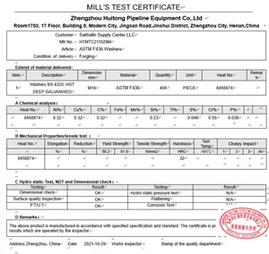 ASTM A320 L7 test certificate ASTM A320 L7 test certificate